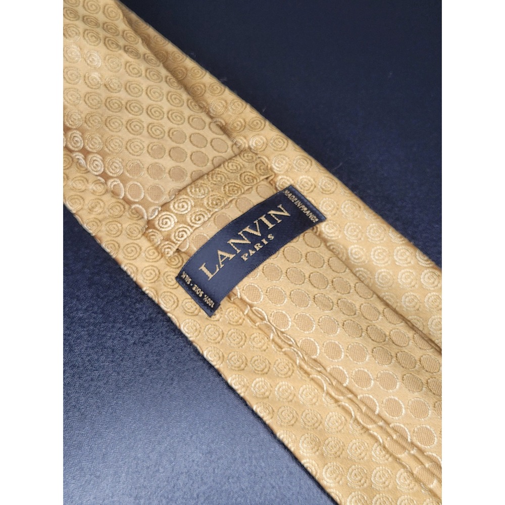 Lanvin Paris Silk Necktie Gold Tone Geometric Circle Spiral Pattern France